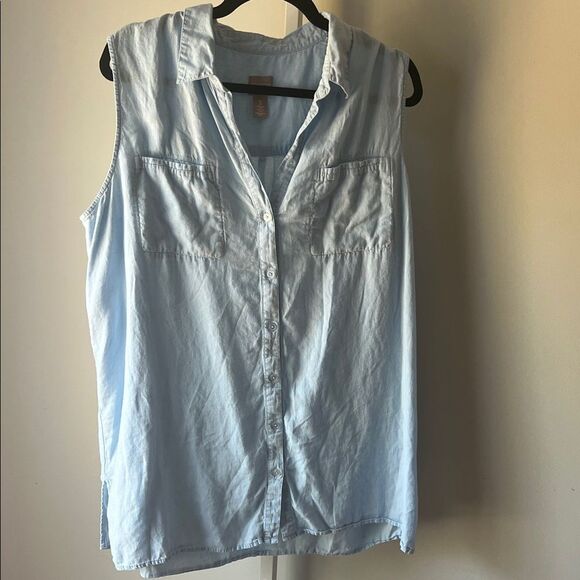 Chicos Light Blue Sleeveless LinenTop - Picture 1 of 5